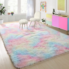 PAGISOFE Rainbow Rug 6x9, Large Fluffy Soft Rug,Plush Shaggy Rugs for Bedroom Girls,Kids Room,Fuzzy Nursery Rug for Baby's Toddler's Room, Clorful Room Decor for Teenage Pastel Kawaii Princess Rug