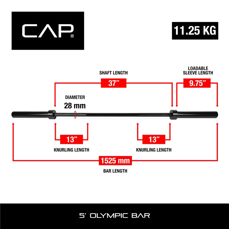 CAP Barbell 2' Olympic Solid 5 ft Bar, Bronze Bushings,