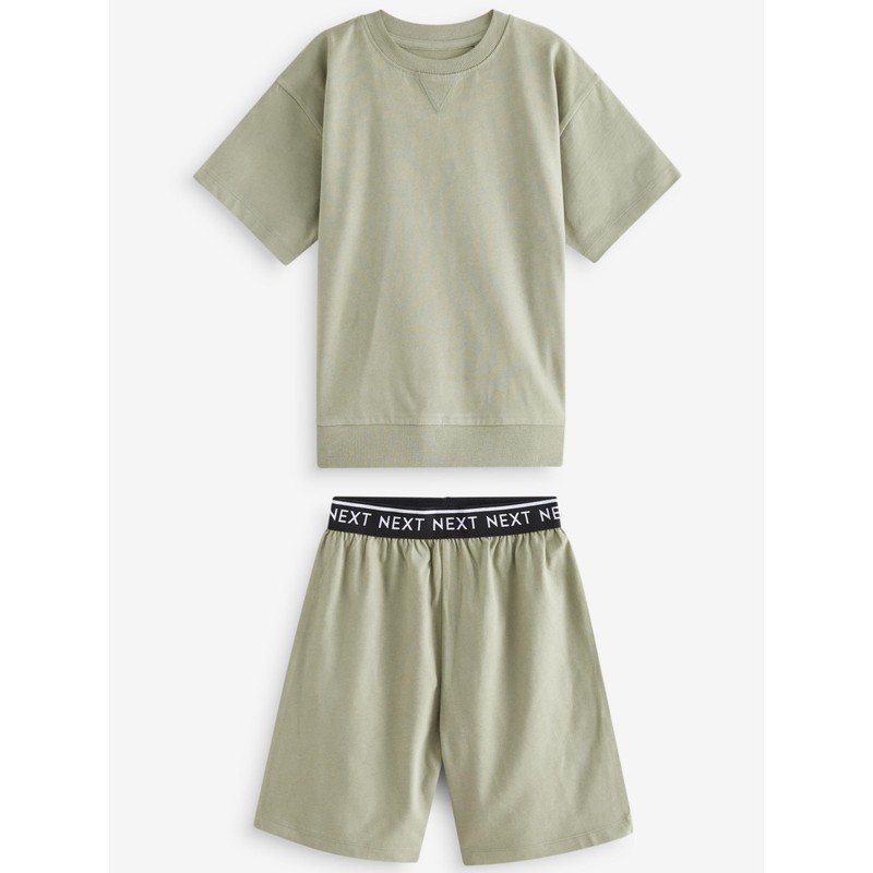 NEXT 3 Pack 100% Cotton Short Pyjamas, Sage Green