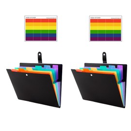 2 Pcs Expanding File Folder with Tabs,7 Pockets Letter A4 Paper Size Accordion Filing Folder Organizer with Sticker Tabs Plastic Important Document Holder for School Home Office