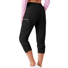 Women's Hiking Pants Outdoor Lightweight Quick Dry Water Resistant UPF 50+ Elastic Waist Cargo Pants with Zipper Pockets Black XL