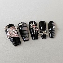Rose Silver Handmade Nail Tips - Square / 로즈 실버 수제네일팁 - 스퀘어