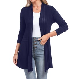 Sykooria Women’s Cardigan, Long Sleeve, Monochrome, Lightweight, Thin, Long Cardigan (【caractéristiques】 L'ourlet Haut Et Bas Et La Silhouette Aérée Créent Une Superposition Idéale Pour Vos Vêtements De Printemps, D'été Et D'automne, Et Forment Également