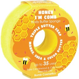 Bomb Cosmetics Body Buffer Soap Sponge 2 in 1 Cleansing Scrub Moisturizing Triple Butter Soap Sponge with Soap Inside, Honey I'm Comb