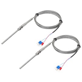 sourcing map 2pcs PT100 RTD Thermocouple Stainless Steel M8 Temperature Sensor Probe -50 to 1300C 10ft 5x100mm