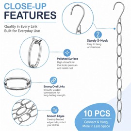 10 Pcs Clothing Chain Hanger Set, Closet Organizer, Metal Hanger Chains, Wrinkle-Resistant 7-Ring Clothing Organizer, Dorm Essentials, Home & Travel Storage Cabinets, Smart Space Storage Solutions