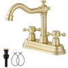 Bathroom Faucet Brushed Gold GGStudy 2 Handles 4 Inches Centerset