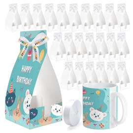 Joyclub - Paquete de 24 cajas de regalo blancas con cinta para tazas de sublimación de 11 onzas con asa, cinta de sublimación, caja de regalo graffitiable para regalos de dama de honor, día de la