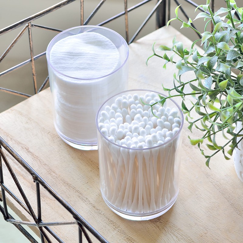 Youngever 2 Pack 8 Ounce Clear Qtip Holders, Plastic Apothecary