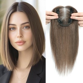 HOLFWALF Hair Toppers for Women Real Human Hair 12Inch Hair Toppers for women 4x4.8 Inch Large Swiss Base Hair Topper Hair Pieces for Women (Medium Auburn Brown)