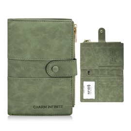 RFID Blocking Passport Holder with Vaccine Card Slot Protector Passport and Vaccine Card Holder Combo Leather Bi-fold Large Capacity Travel Wallet with Zipper Gifts for Women Men (Green)