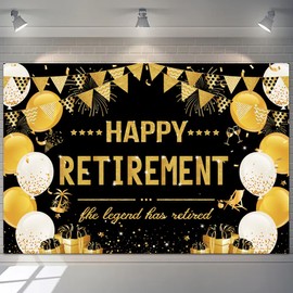 Happy Retirement Banner Black Gold 180 x 110 cm Retirement Banners and Decorations, The Legend Has Retired Banner Happy Retirement Party Decorations for Men Women