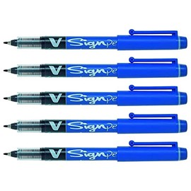 PILOT V Sign Pen Set of 5 Felt Pens Medium Nib 0.6 mm Blueaa