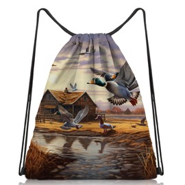 Zewurtuw Drawstring Backpack String Sports Bags for Swimming Waterproof Aesthetic Sackpack for Unisex Women Beach (13"×17")-Duck