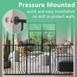 ALLAIBB Extra Wide Pressure Mounted Baby Gate Walk Through Child Kids Safety Toddler Tension White Long Large Pet Dog Gates with Extension for doorways Kitchen (71.65-76.38"/182-194cm, Black)