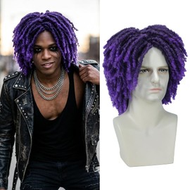 Mens Purple Dreadlock Wig 12" Short Locs Wig for Cosplay