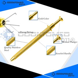 OdontoMed2011 Set of 3 Pieces 4 Prong Diamond Tweezers Gem Pick Up Holder Tool Catcher Grabber Jewelry Making Tool Gold Plated Stainless Steel