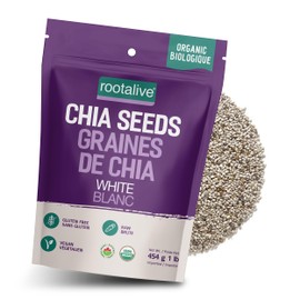 Rootalive Organic White Chia Seeds 454g (1lb) - Plant Based Superfood, Gluten-Free Vegan Protein, with Omega-3 Fatty Acids and Fiber, Perfect for Chia Pudding, Salads and Smoothies