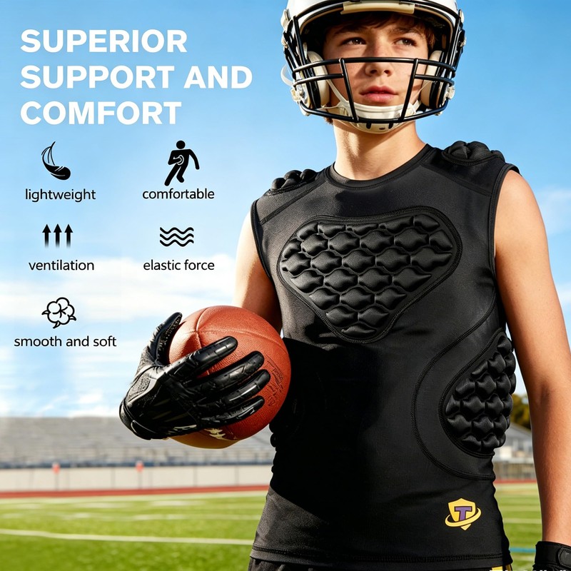Dialudon Youth Boys Football Padded Compression Shirt Rib Chest Shoulder