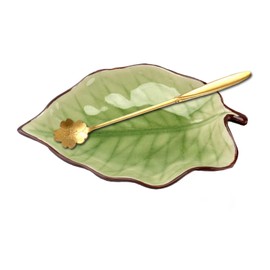 Ceramic Spoon Rest Cooking Spoon Holder for Kitchen Counter/Stove Top/Dining Table with Cute Spoon, Leaf Shaped, Modern Farmhouse Decorative, 7.5x5.1 inch