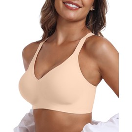 Vertvie Womens Comfortable Wireless Bras No Underwire Push Up Bra Seamless Supportive Full Coverage Racerback Everyday Bras(3X-Large,Nude)