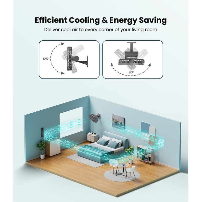 LEMOISTAR 12" Wall Mounted Fan with Remote Control, 90° Oscillating,