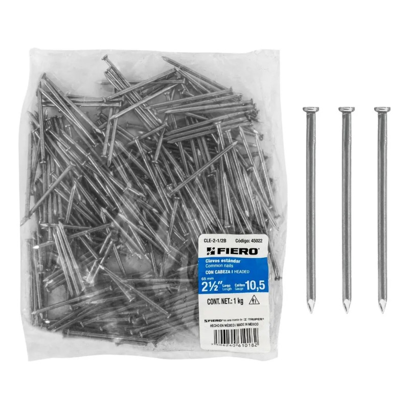 Clavo Estandard, 2-1/2'', Con Cabeza, Bolsa 1 Kg Fiero 45022