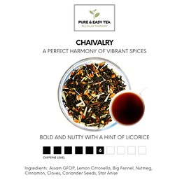 Pure And Easy Tea, Chaivalry, Masala Spiced Chai Tea, 100% Natural, Strong & Smooth, Black Loose Leaf Blend, Caffeinated, 100g/3.5oz