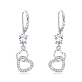 Dorunmo Heart Earrings 925 Sterling Silver Leverback Earrings Birthday Jewelry for Women