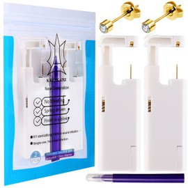 2PCS Ear Nail Gun Disposable Aseptic Household Ear Piercing Gun Portable Ear Piercing Gun Group Ear Piercing Tools (New Generation) (Gold 4mm)