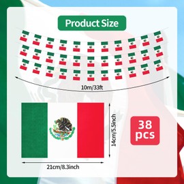 32.8ft 38 Pcs Rectangle Mexico Pennant Flags Banner - Mini Mexican String Banner Flag, Colorful Bunting Banner for Indoor Outdoor Mexican Day Decorations, Day of the Dead, National Day Celebration
