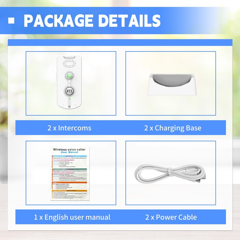 2 Way Intercom for Home,Wireless Intercom System Portable,Long Range,Push to