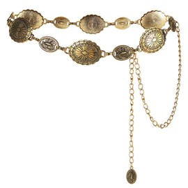 Metal Chain Belt for Women Cowgirl Western Country Chain Belts Adjustable Concho Belt for Sweaters Dresses Jeans Skirt(Gold)