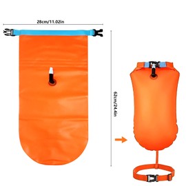 Swimming Buoy, Waterproof Dry Bag, Inflatable Swimming Buoy, Swimming Buoy with Waist Strap, for Safety, Open Water and Triathlon, Swimming, Snorkelling Accessories, Highly Visible (Orange)
