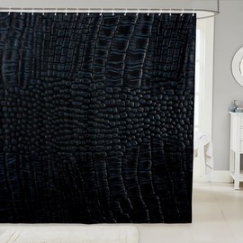Cortina de ducha decorativa con patrón de cocodrilo, tela de poliéster impermeable, cortina de baño de piel de animal salvaje, decoración del hogar, baño con ganchos, 72 x 78 pulgadas, lavable a