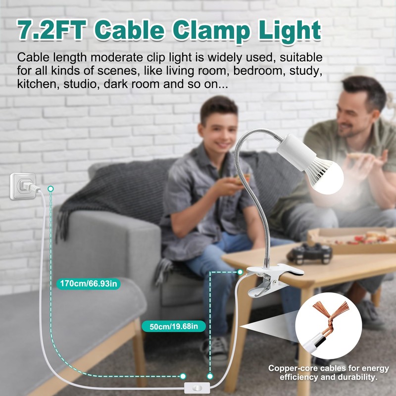 Desk Clip Lamp Holder, Clip on Light with Metal Clip