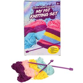 eMKay® My 1st Knitting Set – Beginner’s 6-Piece Craft Kit for Kids & Adults – Includes 4 Colours of Wool, Plastic Needles & Easy Instructions to Knit Mini Bag, Scarf or Pillow – Ideal Starter Knitting