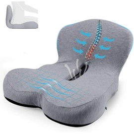 Cojín Lumbar y Coxis Espuma Memoria Ergonómico para Auto Oficina,Gris Claro Soporte Lumbar Espuma Memoria, Alivia Dolor de Espalda y Ciática, Funda Lavable y Transpirable, para Oficina, Hogar y Auto