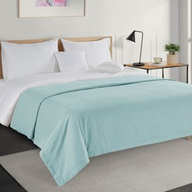 LANE LINEN Queen Size Blanket for Bed – 100% Cotton 320GSM Lightweight Soft Cozy 3-Layer Full Cooling Summer Durable Breathable Self Softening 88”x90” Cool Blue