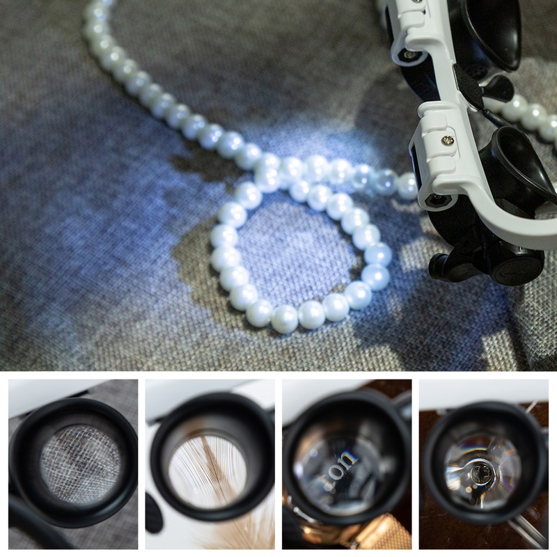Loupe Magnifier Glasses Head Mount with LED Light Adjustable Glasses