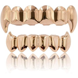 18K Gold Silver Plated Hip Hop Vampire Fangs Top Bottom Teeth Grillz Set for Men and Women