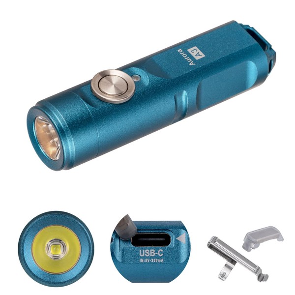 4th RovyVon Aurora A3 USB-C Keychain Flashlight, 650 Lumens Ultra Bright and EDC Pocket Size, 5 Modes, Camping/Emergency/Outdoor (Blue)