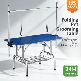Stability and Multi-Purpose 46-Inch Pet New Foldable Iron With Load-Bearing Capacity Large Grooming Table for DogsColor: Silver Blue (U.S. Spot Goods), size: 117*65*14.5cm