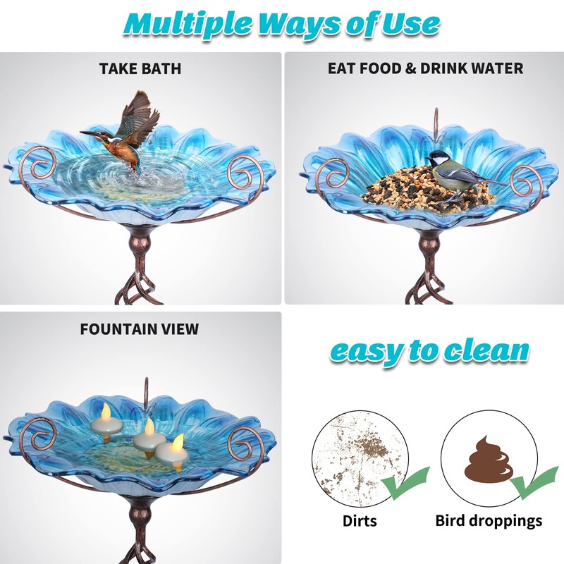 MUMTOP Bird Baths for Outdoors, Outdoor Bird Bath,Glass Birdbath Sunflower