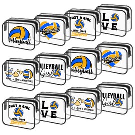 12 Pieces Volleyball Makeup Bags Bulk Volleyball Team Gifts Cosmetics Bag PVC Clear Zipper Pouch Clear Zipper Case for Women Stuff Volleyball Coach Sports Party Supplies, Random Pattern