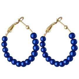 Pearl Hoop Earrings for Women Fashion Dangle Hypoallergenic Earrings Drop Dangle Earrings Gifts for Women 30mm Hoop Blue