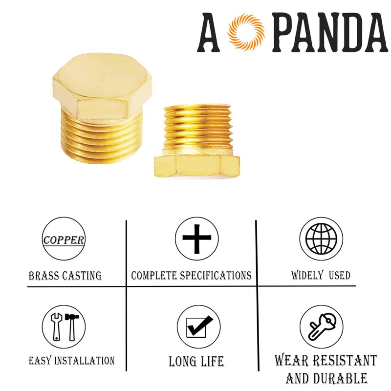 AOPANDA 1/8 NPT Adapter Brass pipe plug, 1/8 NPT plug