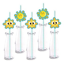 Sun Party Straw Decor, 24-Pack You Are My Sunshine Baby Shower Birthday Party Decorations, Paper Decorative Straws