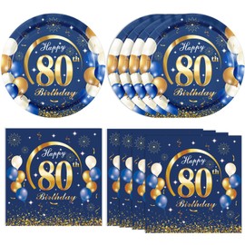 40PCS 80th Birthday Decorations forMen 80th Birthday Decorations Navy Blue and Gold Theme Party Supplies Include Plates and Napkins For 80 Years Old Party Supplies Gifts
