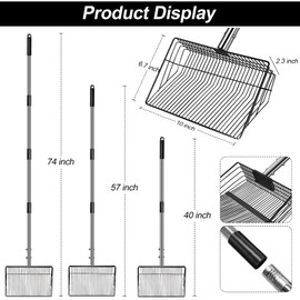 10 inch Large Chicken Poop Scooper and Rake for Sand for Shavings 74" Heavy Duty Pooper Scooper Long Handle Chicken Coop Scoop for Cleaning Tools 5-in-1 Sifting Shovel for Chicken Scoop supplies